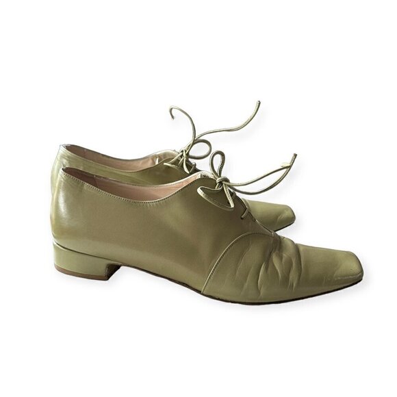 Michel Perry Square Toe Lace Up Flats, Green, Size 37.5 EU - Picture 4 of 13